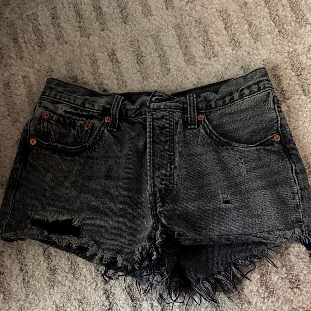Levi's Black Washed Distressed Denim Cutoff Shorts